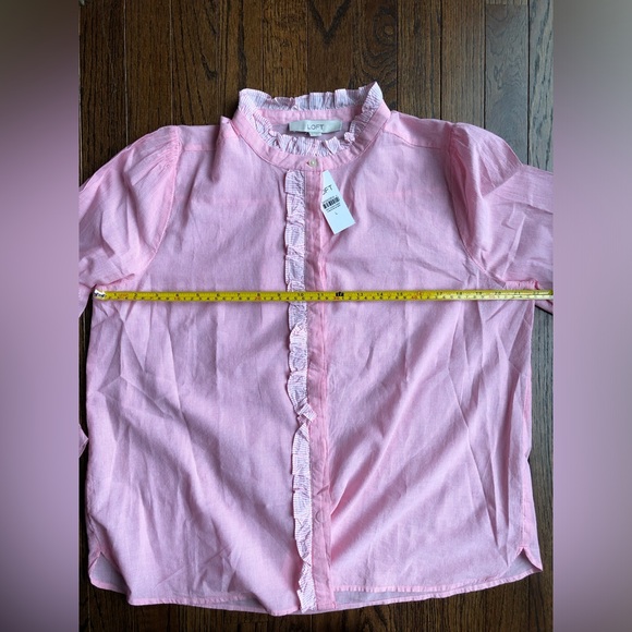 Ann Taylor LOFT Women’s L Pink Striped Ruffled Long-Sleeve Cotton - Picture 11 of 13